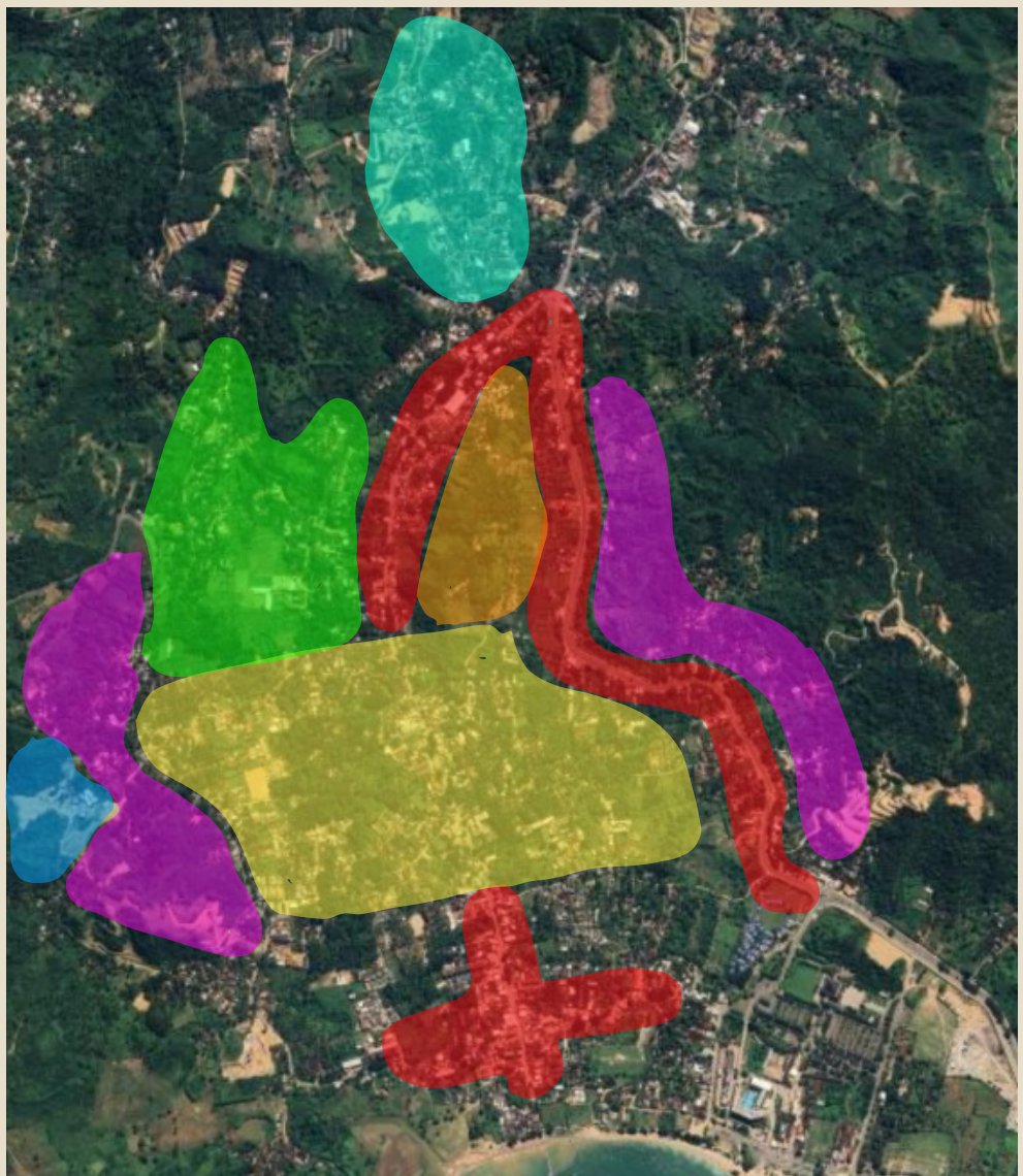 Mapa detallado de los barrios dentro de Kuta Central, Lombok
